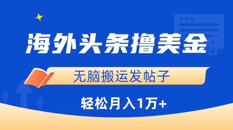 海外头条撸美金，无脑搬运发帖子，月入1万+，小白轻松掌握-小白项目网