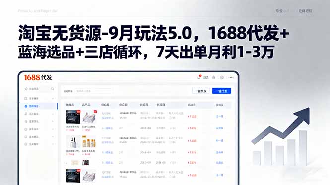 淘宝无货源-9月玩法5.0，1688代发+蓝海选品+三店循环，7天出单月利1-3万-小白项目网