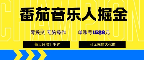 番茄音乐人掘金，单账号最高可撸1k+，可无限矩阵去做，零投入-小白项目网