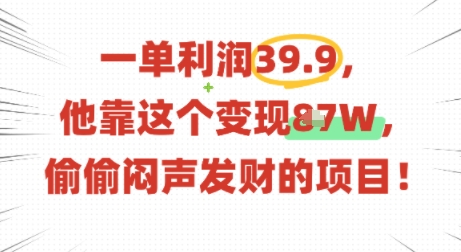 一单利润39.9，有人靠这个变现几十个，偷偷闷声发财的项目-小白项目网