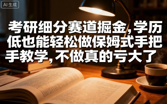 考研细分赛道掘金，日入1k+，学历低也能轻松做保姆式手把手教学，不做真的亏大了【揭秘】-小白项目网
