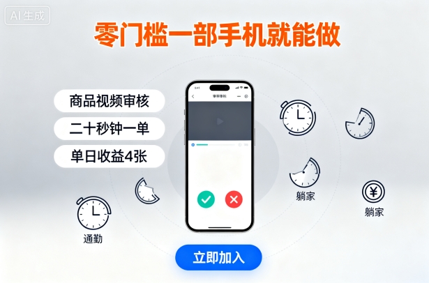 零门槛一部手机就能做，商品视频审核，通勤躺家碎片时间都能做，二十秒钟一单，单日收益4张【揭秘】-小白项目网