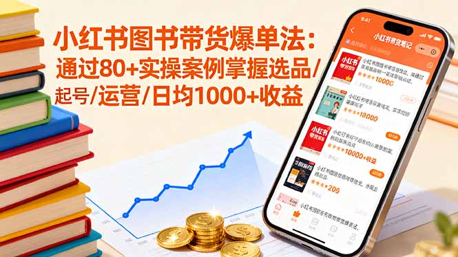 小红书图书带货爆单法：通过80+实操案例掌握选品/起号/运营/日均1000+收益-小白项目网