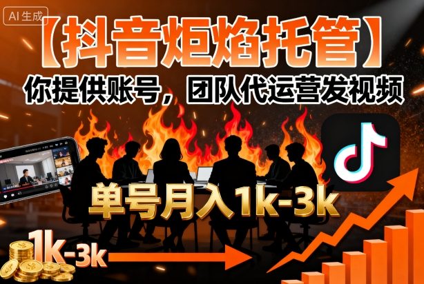 【抖音炬焰托管】你提供账号，团队代运营发视频，单号月入1k+【揭秘】-小白项目网