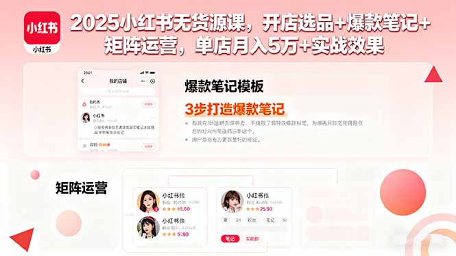 2025小红书无货源课，开店选品+爆款笔记+矩阵运营，单店月入5万+实战效果-小白项目网
