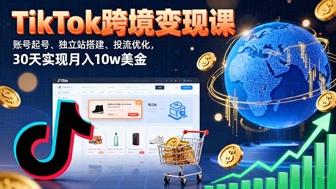 TikTok跨境变现课：账号起号、独立站搭建、投流优化，30天实现月入10w美金-小白项目网