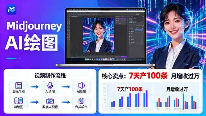 AI绘图照片开口说话视频制作：Midjourney+数字人，7天产100条月增收过万-小白项目网