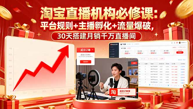 淘宝直播机构必修课：平台规则/主播孵化/流量爆破,30天搭建月销千万直播间-小白项目网
