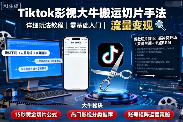 Tiktok影视大牛搬运切片手法，详细玩法教程-小白项目网