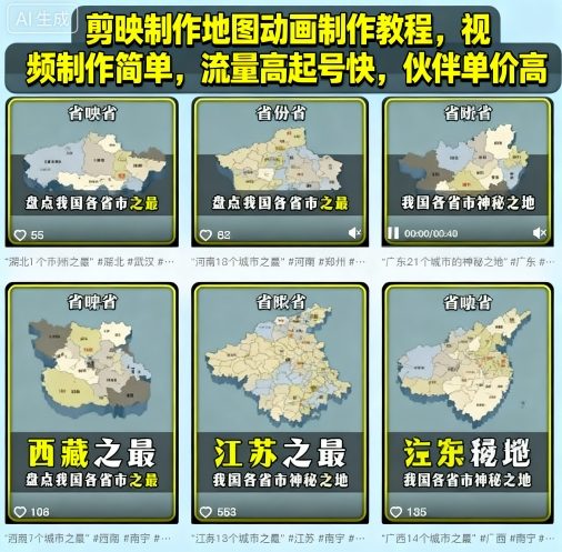 剪映制作地图动画制作教程，视频制作简单，流量高起号快，伙伴单价高-小白项目网