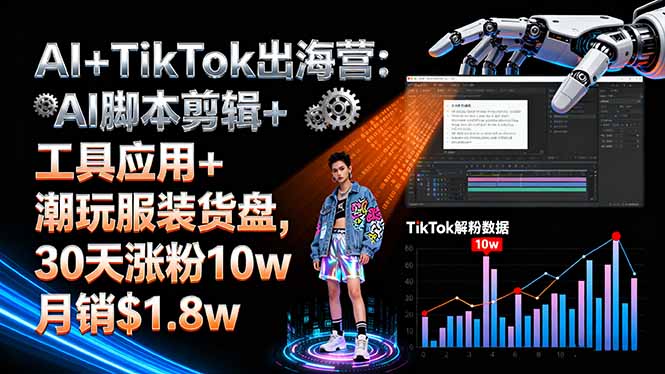 AI+TikTok出海营:AI脚本剪辑+工具应用+潮玩服装货盘,30天涨粉10w月销$1.8w-小白项目网