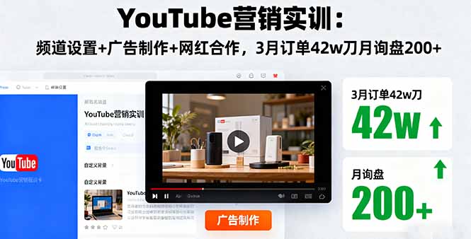 YouTube营销实训：频道设置+广告制作+网红合作，3月订单42w刀月询盘200+-小白项目网