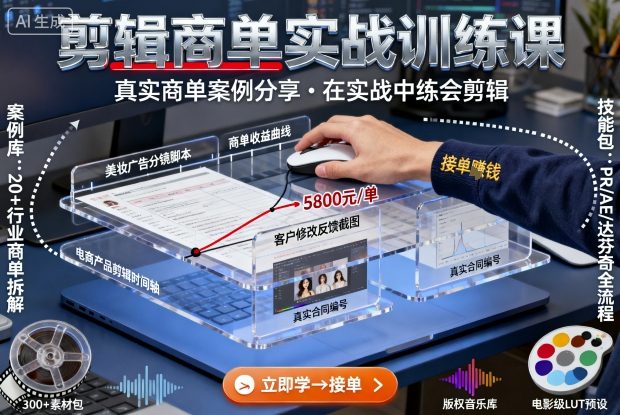 剪辑商单实战训练课，真实商单案例分享，在实战中练会剪辑-小白项目网