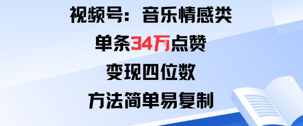 视频号分成计划新玩法：音乐情感类单条34W点赞，变现四位数，方法简单易复制-小白项目网