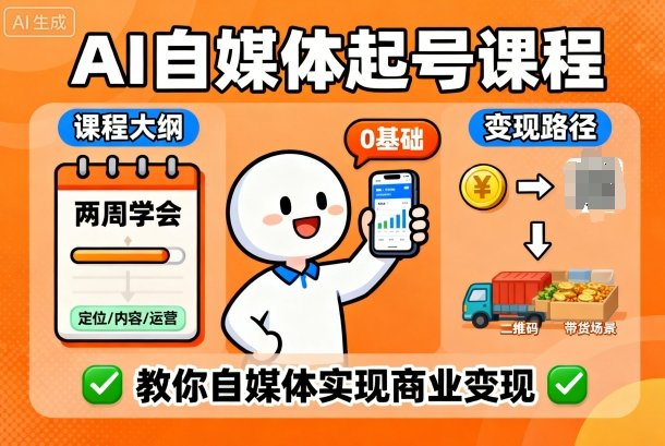 AI自媒体起号课程，0基础小白两周学会，教你自媒体实现商业变现-小白项目网