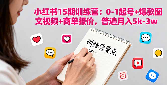 小红书15期训练营：0-1起号+爆款图文视频+商单报价，普遍月入5k-3w-小白项目网
