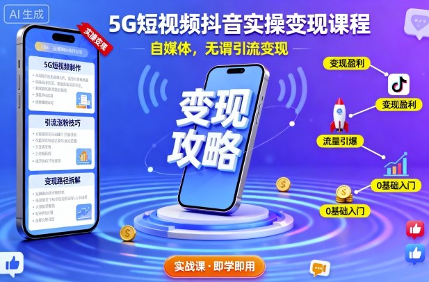 5G短视频抖音实操变现课程，自媒体，无谓引流变现-小白项目网