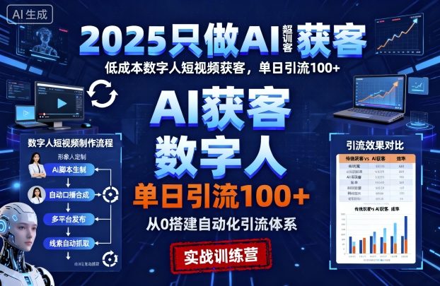 2025只做AI获客，AI超级获客实训营，低成本数字人短视频获客，单日引流100+-小白项目网