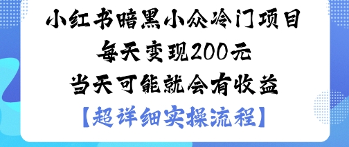 小红书暗黑小众冷门项目每天变现2张当天可能就会有收益-小白项目网
