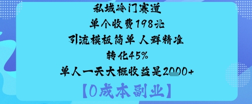 私域冷门赛道:单个收费198米引流模板简单人群精准转化45%单人一天大概收益是1k+-小白项目网