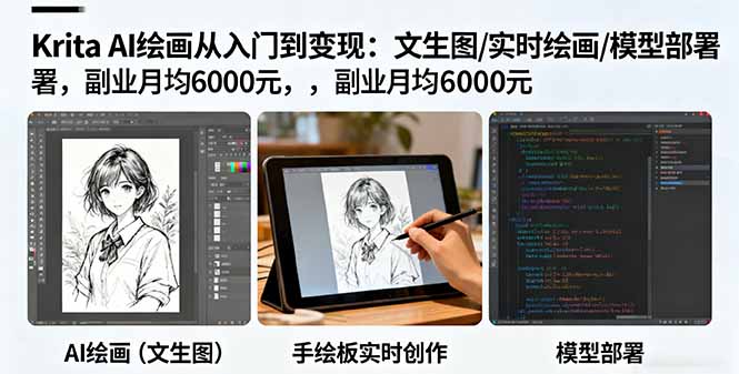 Krita AI绘画从入门到变现：文生图/实时绘画/模型部署，副业月均6000元-小白项目网