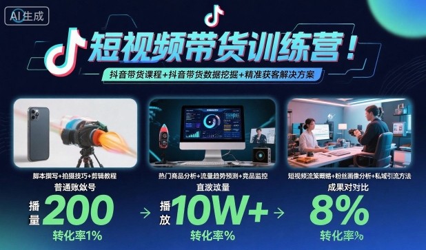 短视频带货训练营，抖音带货课程+抖音带货数据挖掘+精准获客解决方案-小白项目网
