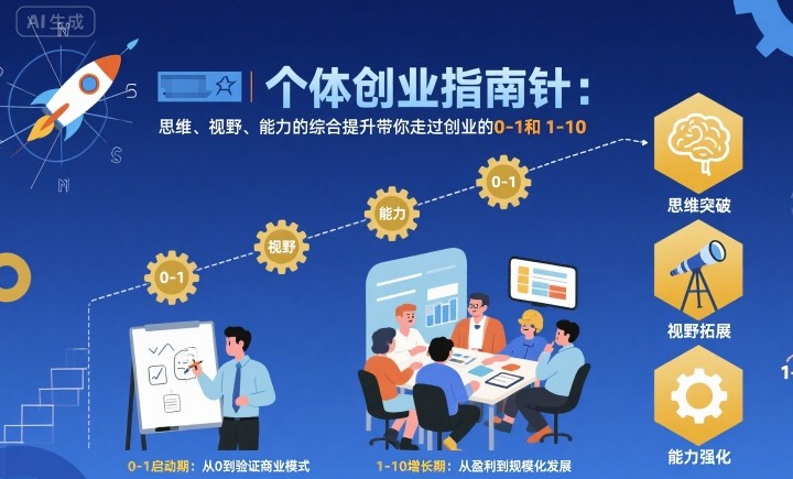 个体创业指南针，思维、视野、能力的综合提升带你走过创业的0-1和1-10【音频】-小白项目网