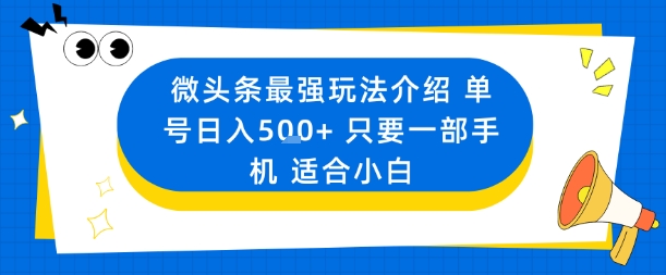 微头条最强玩法介绍一个号日入5张+只要一部手机适合小白-小白项目网