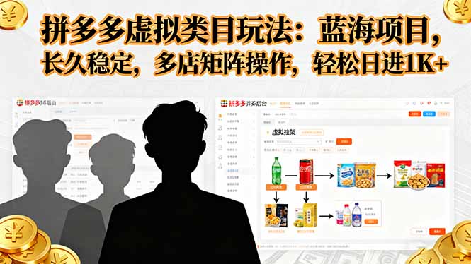 拼多多虚拟类目玩法，蓝海项目，长久稳定，多店矩阵操作，轻松日进1K+-小白项目网