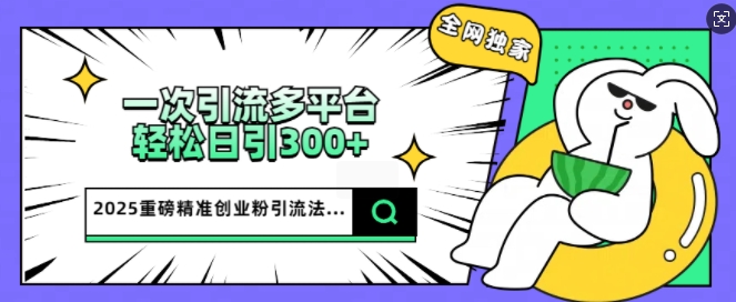 2025重磅全网独家引流法，一次多平台，轻松日引300+精准创业粉-小白项目网