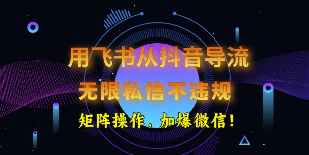 用飞书从抖音导流，无限私信不违规，抖音截流创业粉-小白项目网