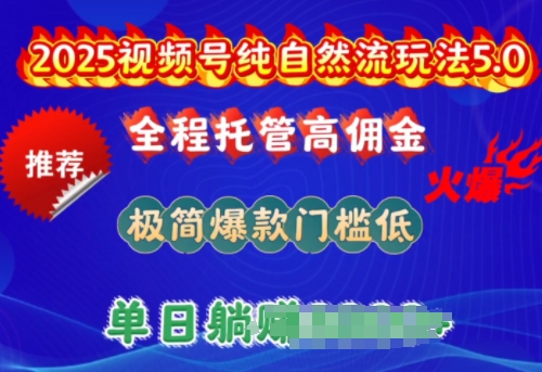 2025视频号纯自然流玩法5.0，全程托管高佣金，极简爆款门槛低，单日收益多张【揭秘】-小白项目网