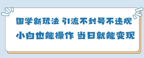 国学新玩法，引流不封号不违规小白也能操作，当日就能变现-小白项目网