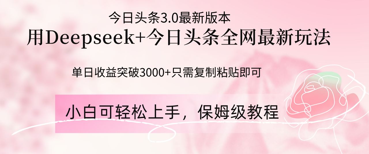Deepseek结合今日头条全网最新玩法，单日收益突破3000+，只需要简单的…-小白项目网